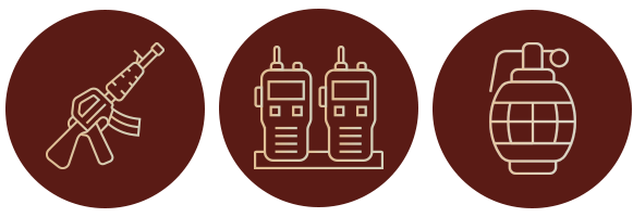 firearms icon walkie talkies icon and grenade icon