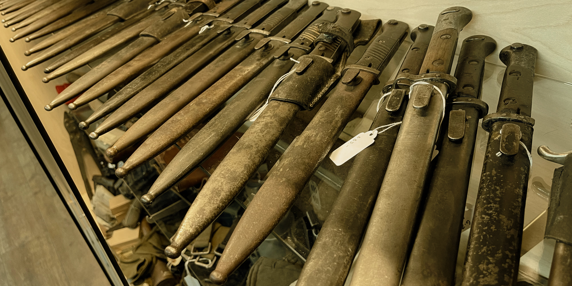 military knifes in vintage store